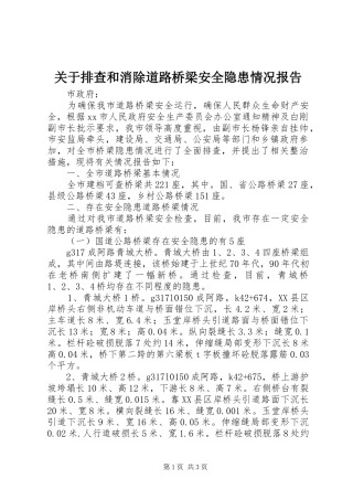 关于排查和消除道路桥梁安全隐患情况报告