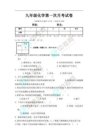 2012年九年级化学下册第一次月考试卷