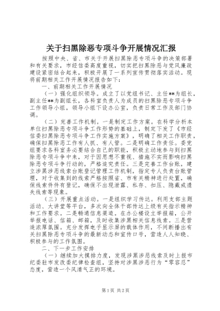 关于扫黑除恶专项斗争开展情况汇报