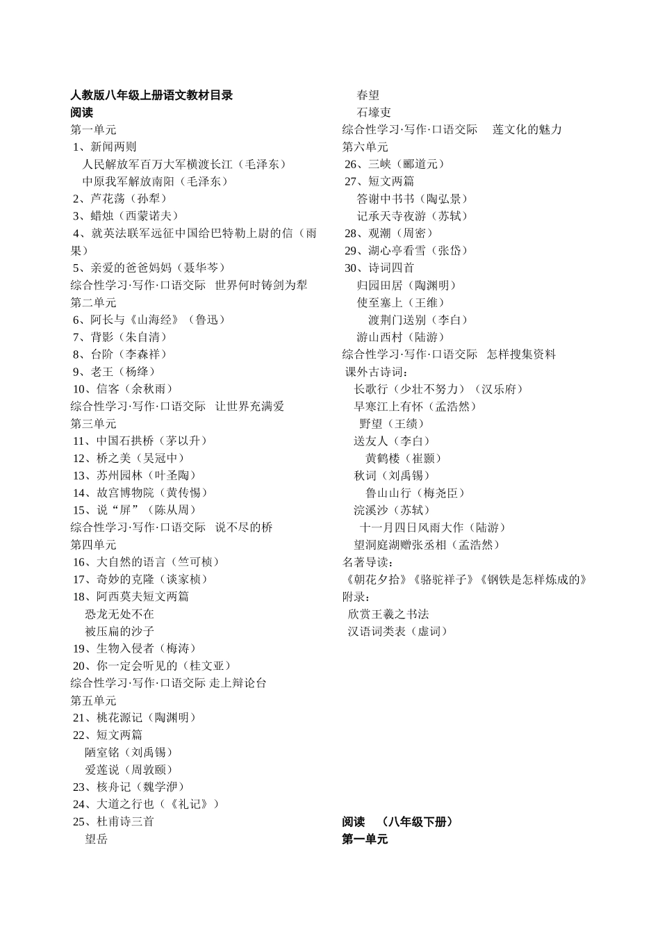 八年级教材目录（人教版）_第1页