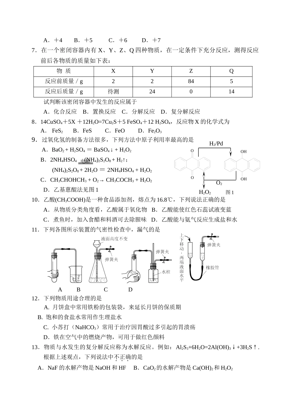 扬州中学教育集团树人学校2012届初三调研试题(化学)83738_第2页