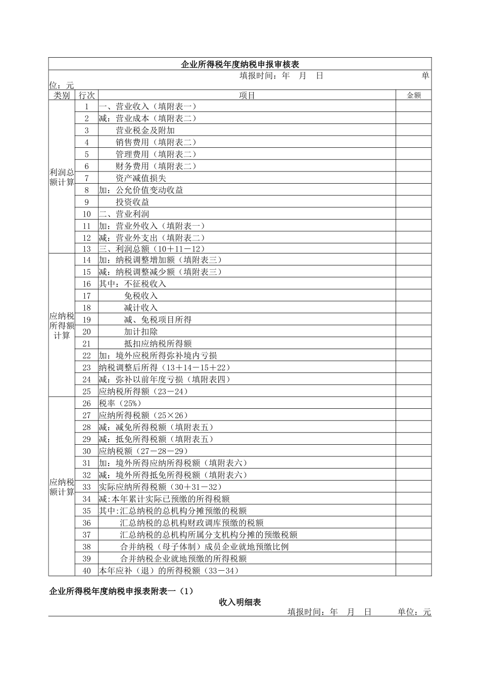 所得税汇算清缴申报表及附表_第1页