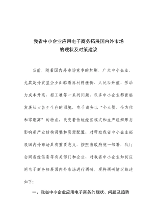 我省中小企业应用电子商务拓展国内外市场的现状及对策建议