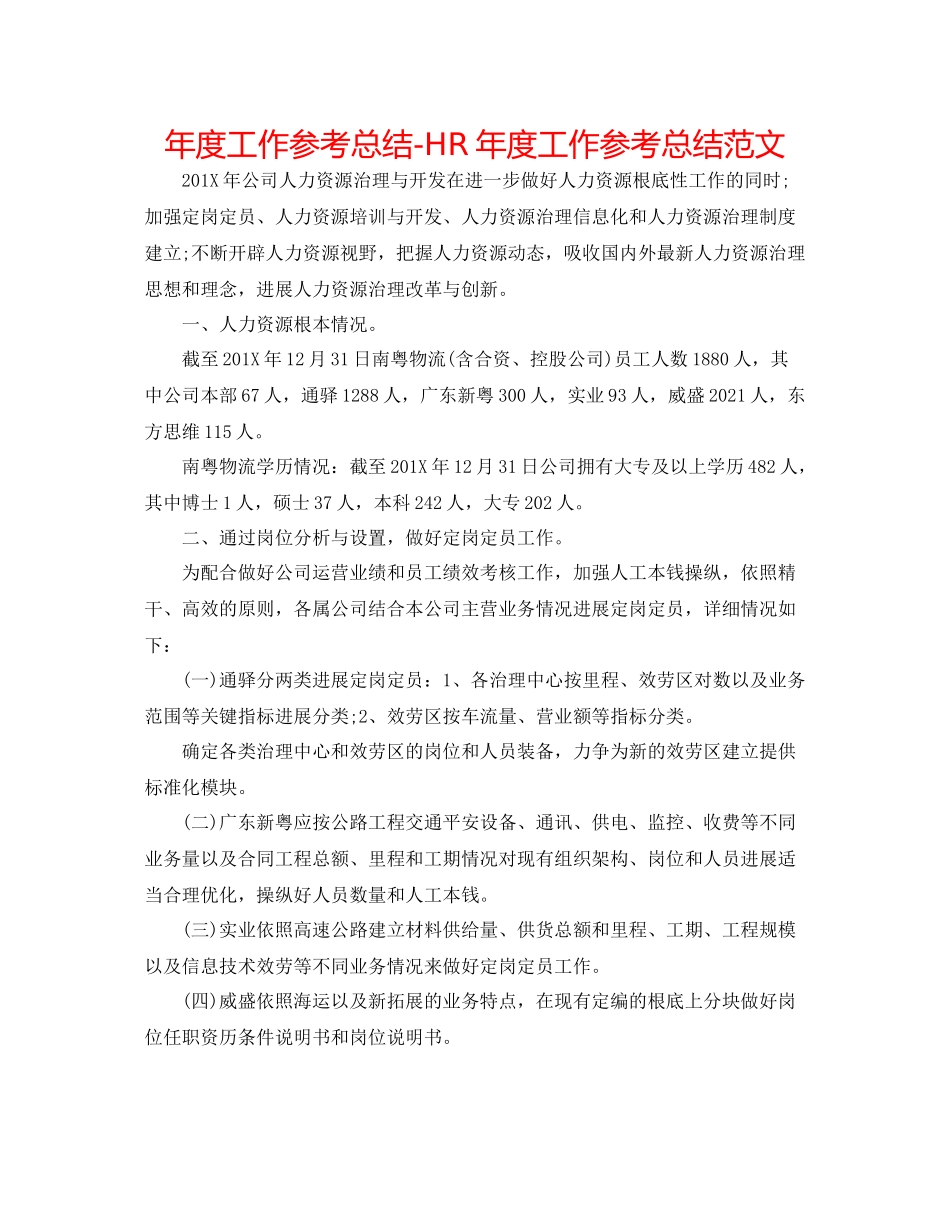 2021年度工作参考总结HR年度工作参考总结范文_第1页