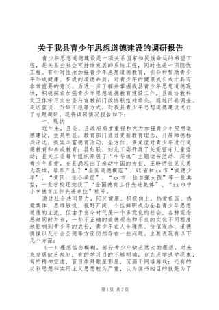 关于我县青少年思想道德建设的调研报告
