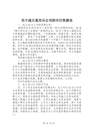 关于成立某市分公司的可行性报告