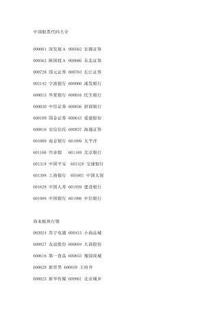 我国股票代码大全