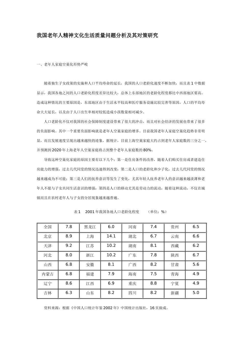 我国老年人精神文化生活质量研究_第1页