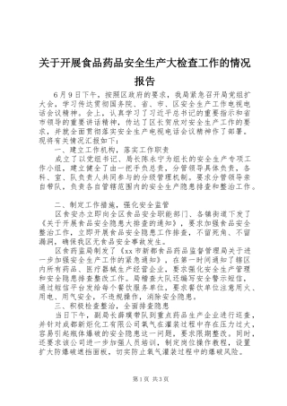 关于开展食品药品安全生产大检查工作的情况报告