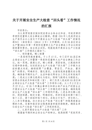 关于开展安全生产大检查“回头看”工作情况的汇报