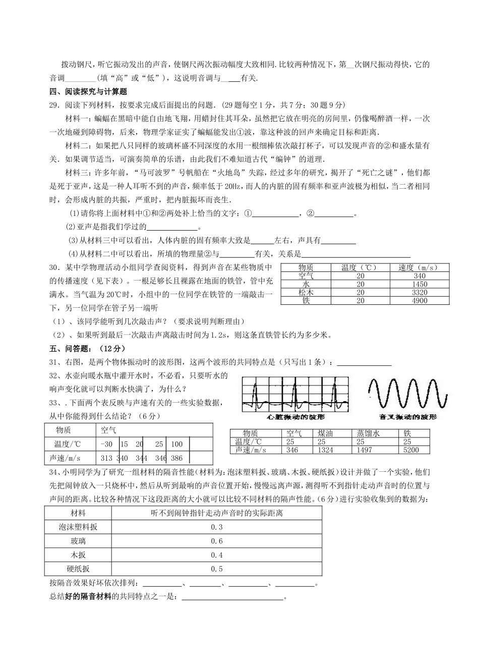 初二物理第一章《声现象》单元测试题_第3页