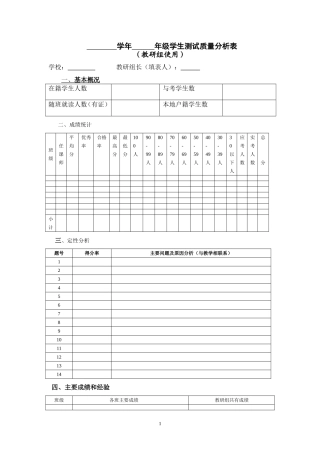 小学生成绩分析表