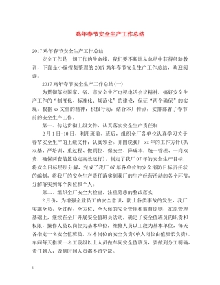 鸡年春节安全生产工作总结 