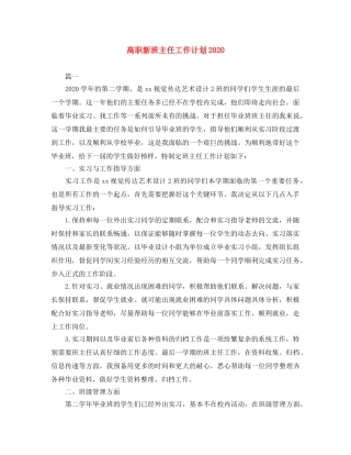 高职新班主任工作计划2020 