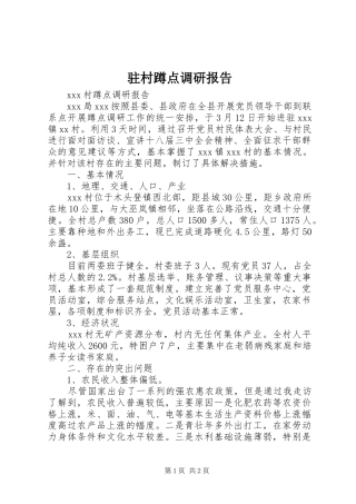 驻村蹲点调研报告