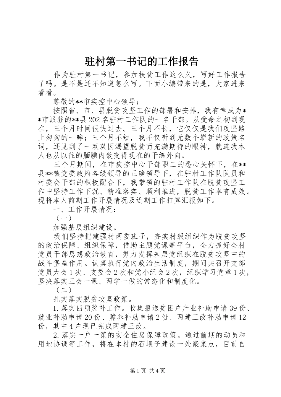 驻村第一书记的工作报告_第1页