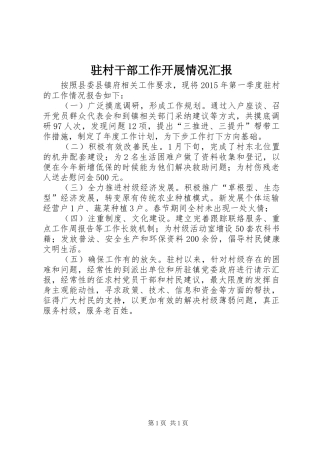 驻村干部工作开展情况汇报