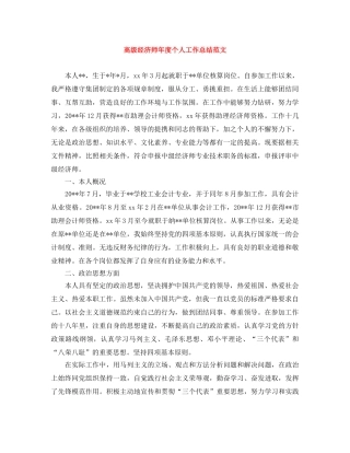 高级经济师年度个人工作总结范文 