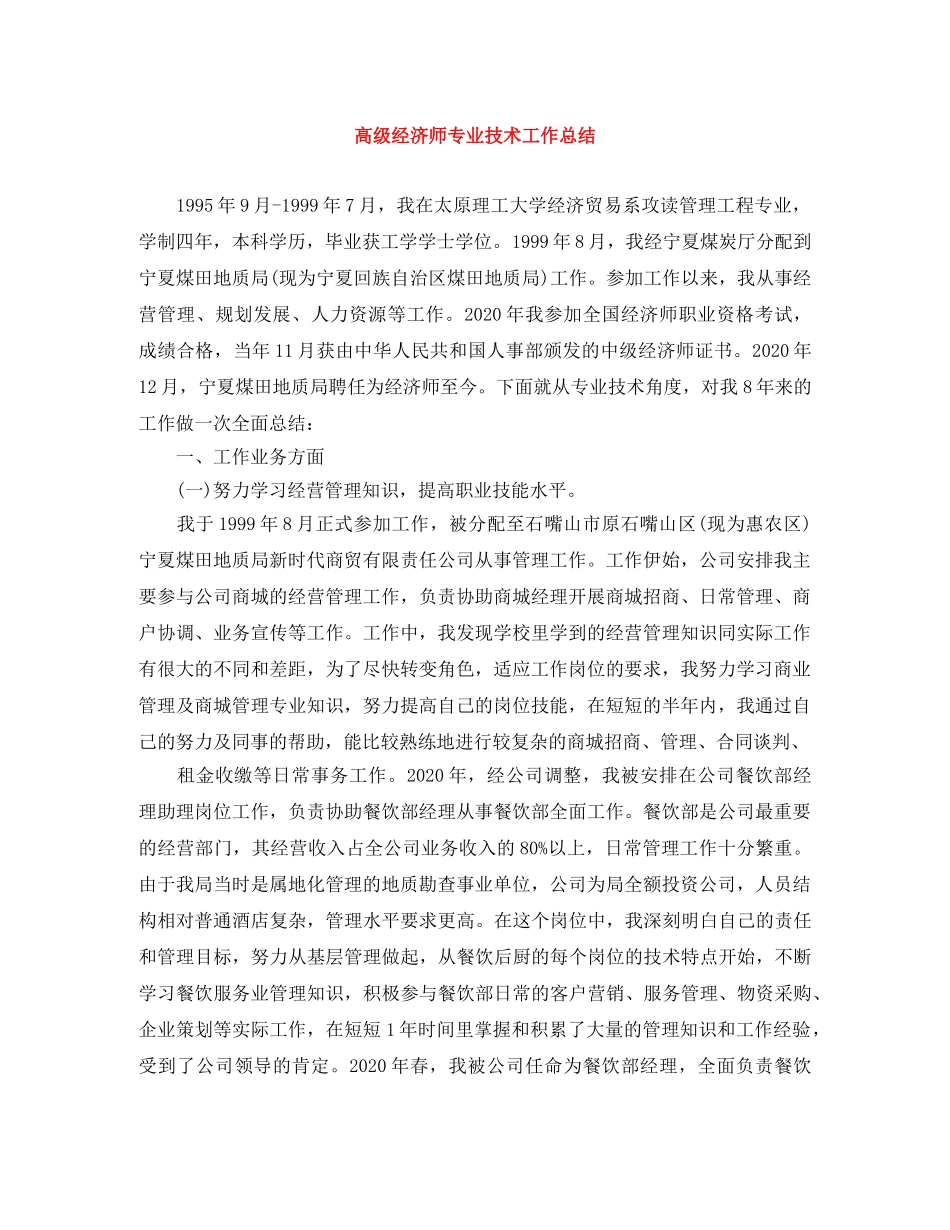 高级经济师专业技术工作总结 _第1页