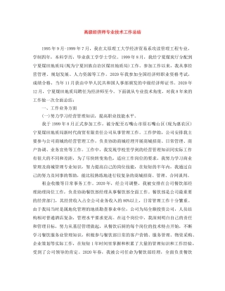 高级经济师专业技术工作总结 