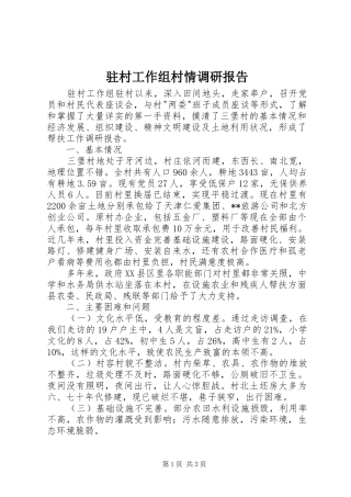 驻村工作组村情调研报告