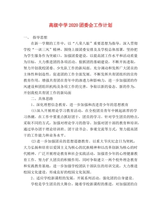 高级2020团委会工作计划 