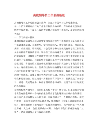 高校辅导员工作总结新版 