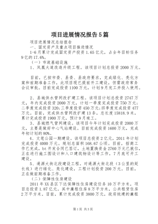 项目进展情况报告5篇