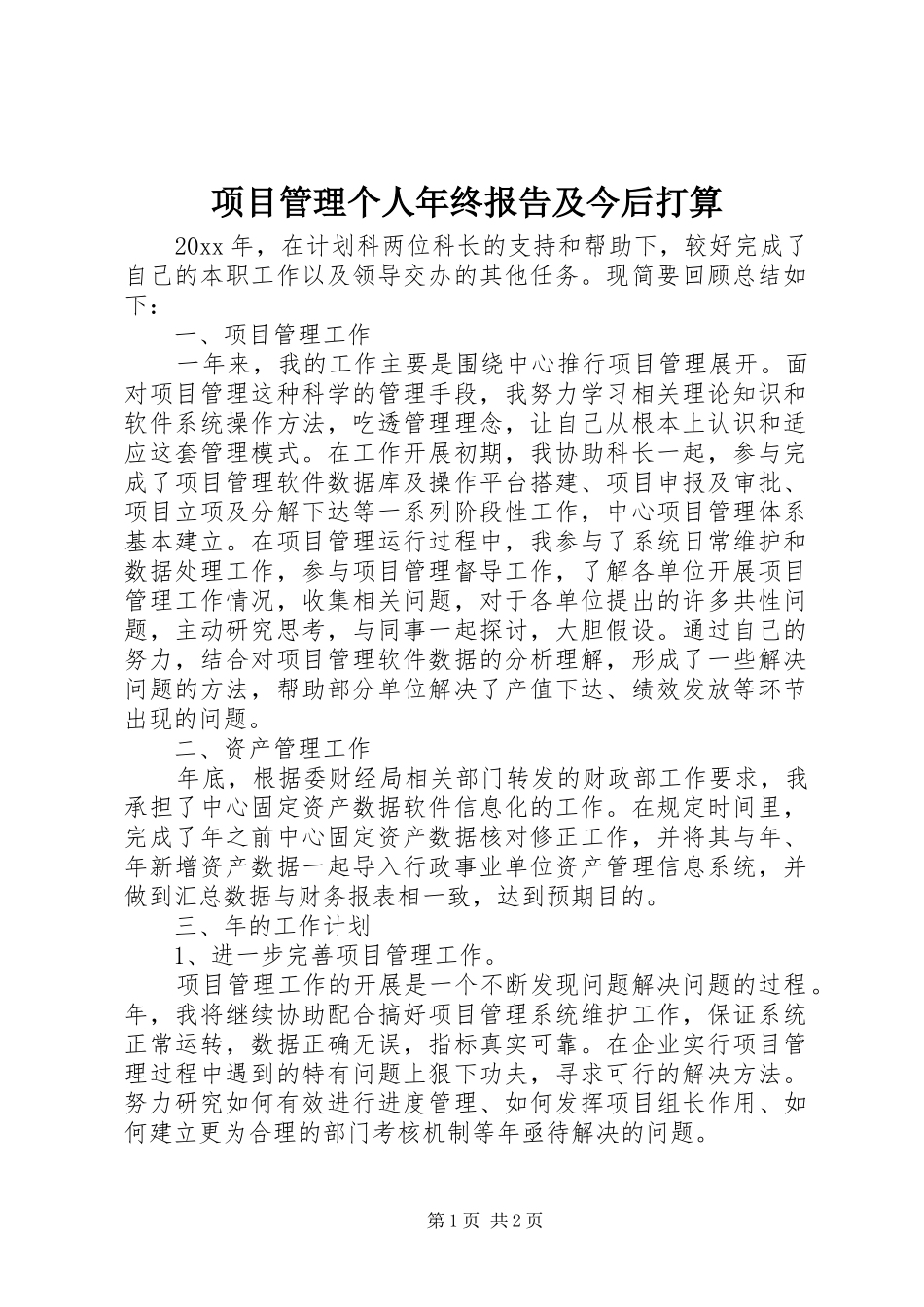 项目管理个人年终报告及今后打算_第1页
