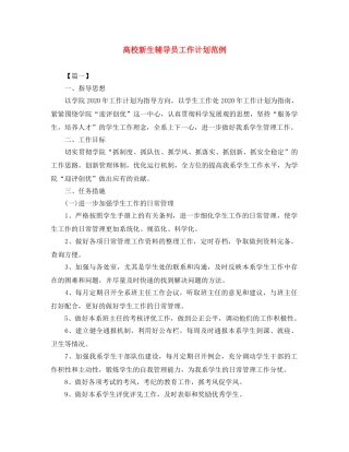 高校新生辅导员工作计划范例 