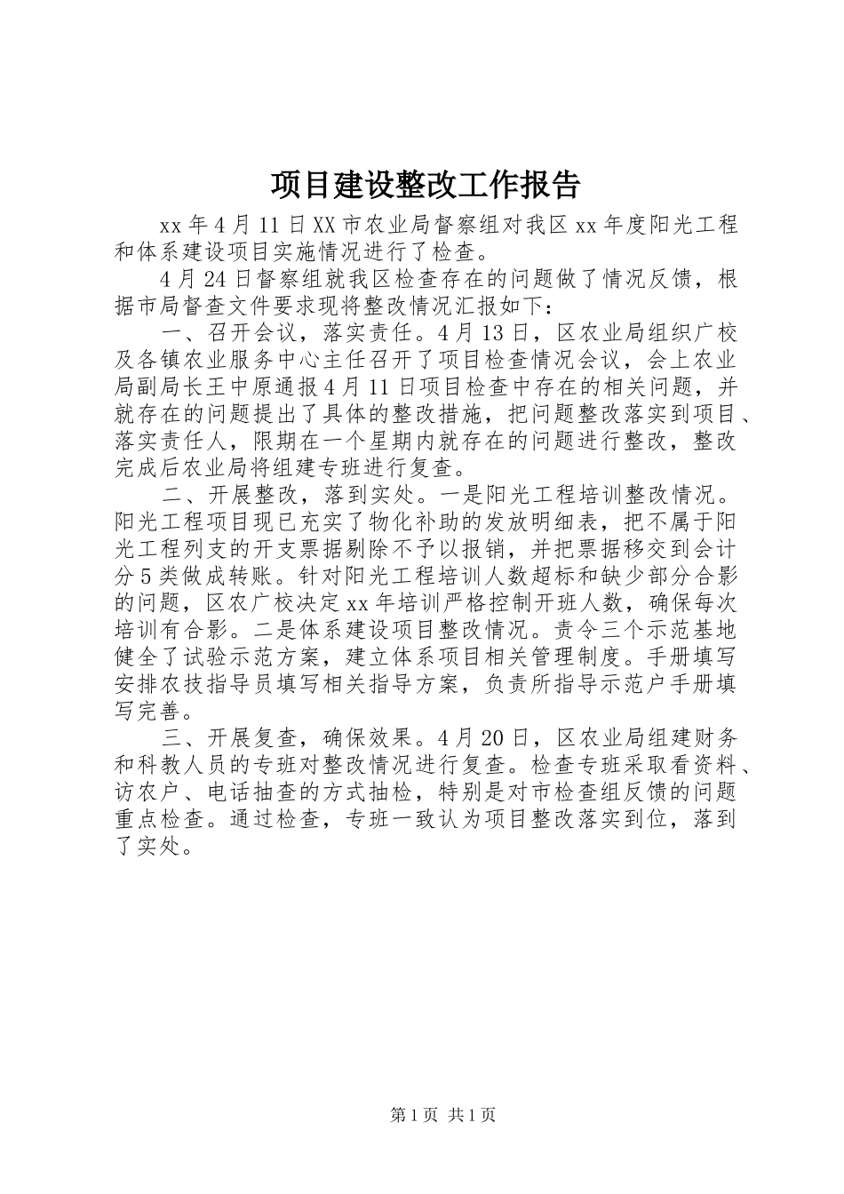 项目建设整改工作报告_第1页