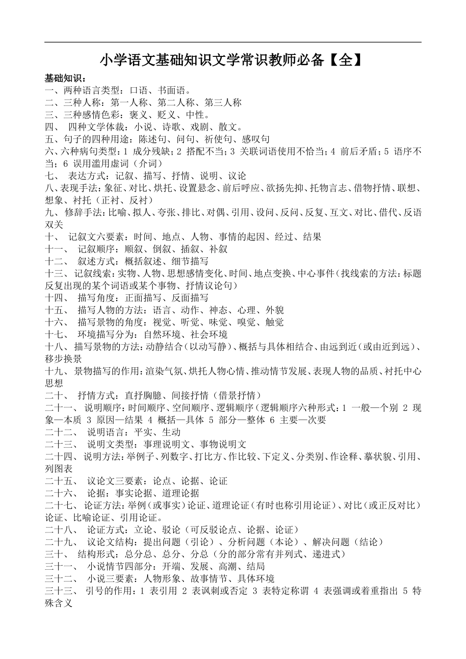 小学语文基础知识文学常识手册——史上最全_作文老师必备_第1页