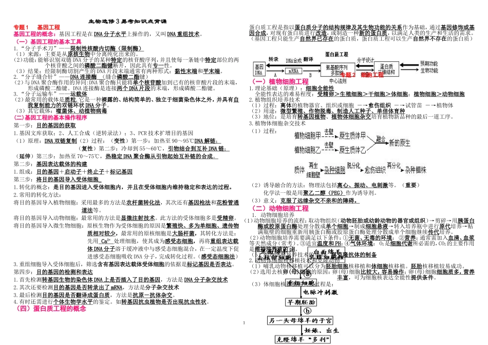 生物选修3和选修1的易考知识点背诵-高中生必备_第1页