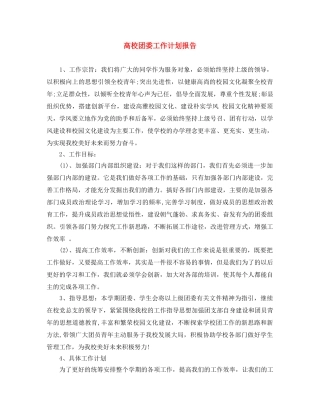 高校团委工作计划报告 