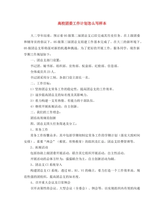 高校团委工作计划怎么写样本 