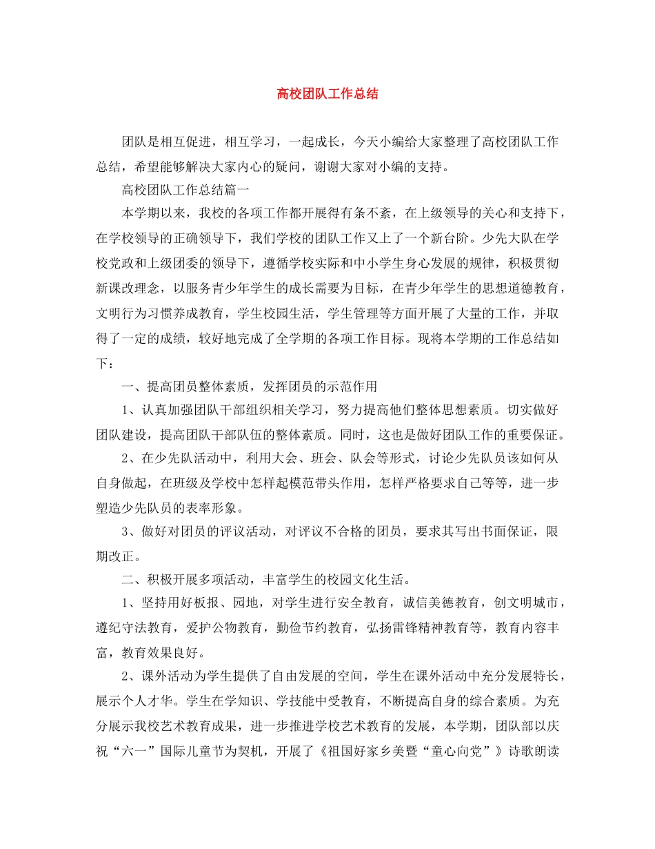 高校团队工作总结 _第1页