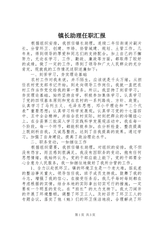 镇长助理任职汇报
