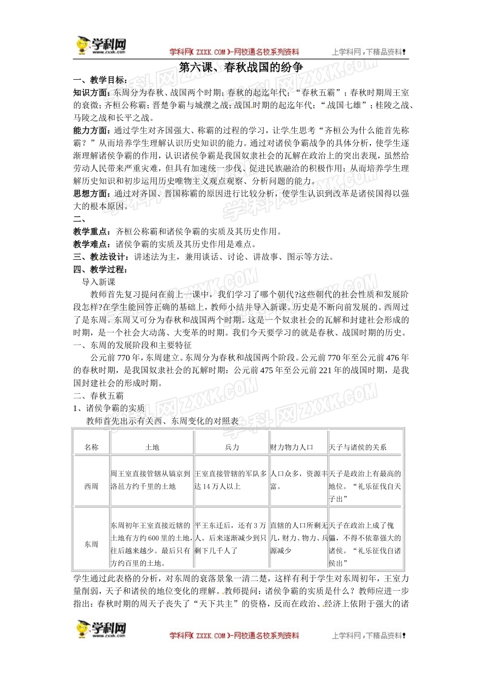 人教版七年级上册历史教案第6课春秋战国的纷争　教案2_第1页