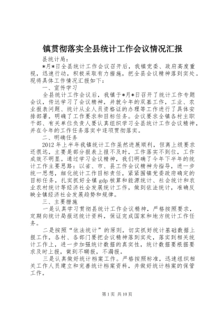 镇贯彻落实全县统计工作会议情况汇报