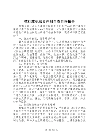 镇行政执法责任制自查自评报告