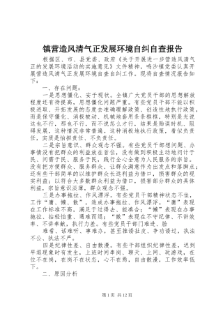 镇营造风清气正发展环境自纠自查报告