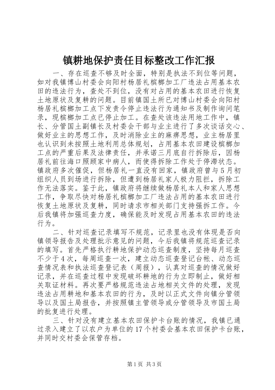 镇耕地保护责任目标整改工作汇报_第1页