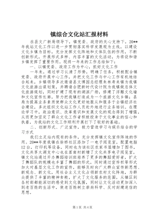 镇综合文化站汇报材料