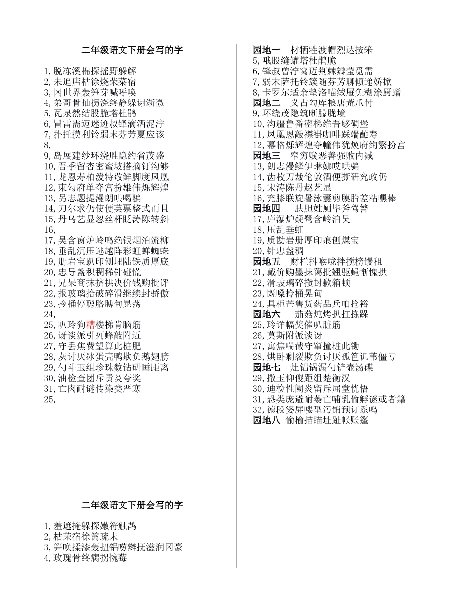 小学语文二年级下册会读、会写的生字_第1页