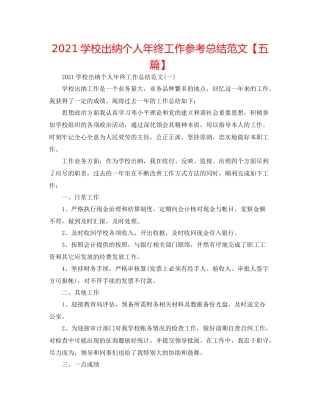 学校出纳个人年终工作参考总结范文【五篇】