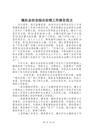 镇社会治安综合治理工作报告范文