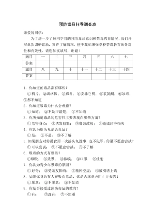 预防毒品问卷调查表