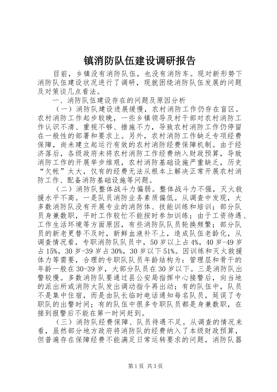 镇消防队伍建设调研报告_第1页