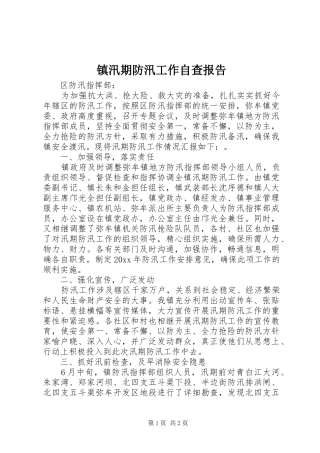 镇汛期防汛工作自查报告