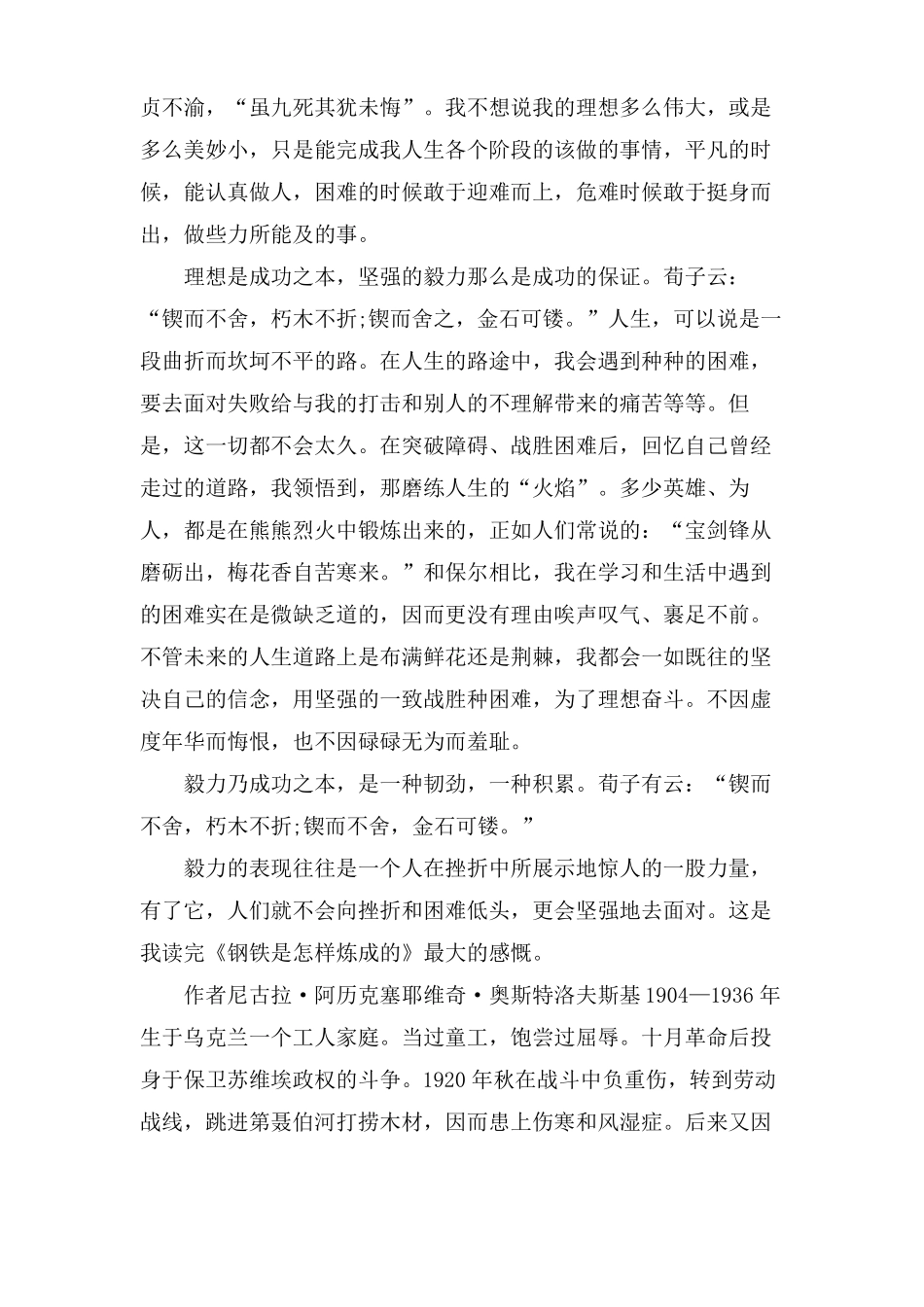 钢铁是怎样炼成的读后感1500字_第3页